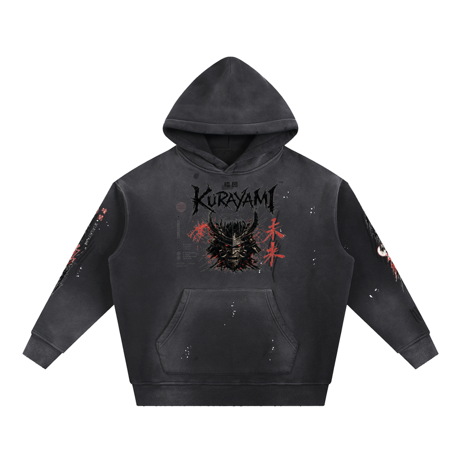 KURAYAMI “Silence Is Power” Vintage Washed Frayed Fleece Hoodie